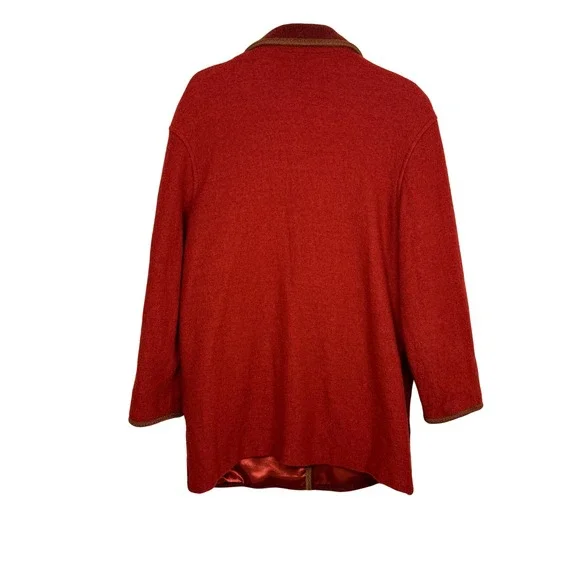 Wool Jacket Coat‎ Womens Red Brown Embroidered Sheep Countryside Scene Unique - Picture 2 of 8